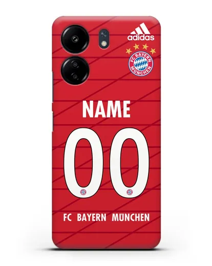 Именной чехол Бавария Мюнхен с фамилией и номером (сезон 2019-2020) красная форма силиконовый для Xiaomi Poco C65