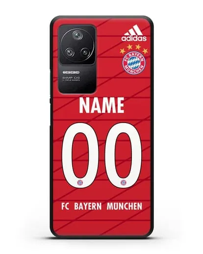 Именной чехол Бавария Мюнхен с фамилией и номером (сезон 2019-2020) красная форма силиконовый для Xiaomi Poco F4