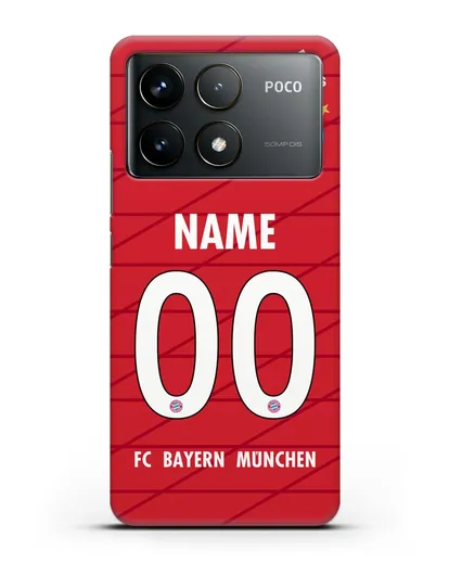 Именной чехол Бавария Мюнхен с фамилией и номером (сезон 2019-2020) красная форма силиконовый для Xiaomi Poco F6 Pro