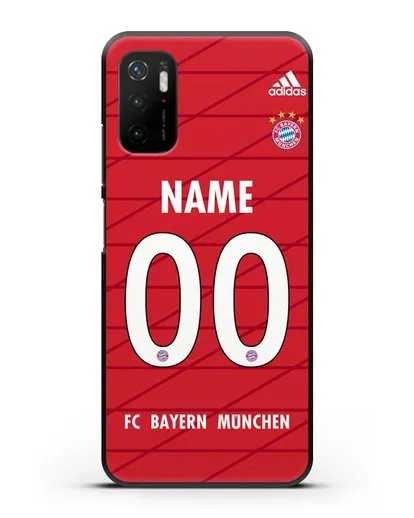 Именной чехол Бавария Мюнхен с фамилией и номером (сезон 2019-2020) красная форма силиконовый для Xiaomi Poco M3 Pro