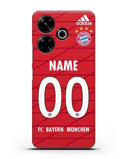 Именной чехол Бавария Мюнхен с фамилией и номером (сезон 2019-2020) красная форма силиконовый для Xiaomi Poco M6