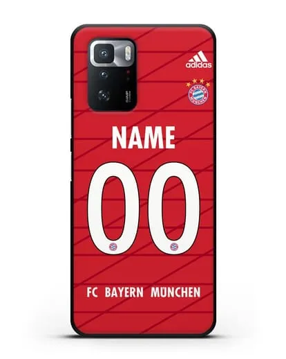 Именной чехол Бавария Мюнхен с фамилией и номером (сезон 2019-2020) красная форма силиконовый для Xiaomi Poco X3 GT