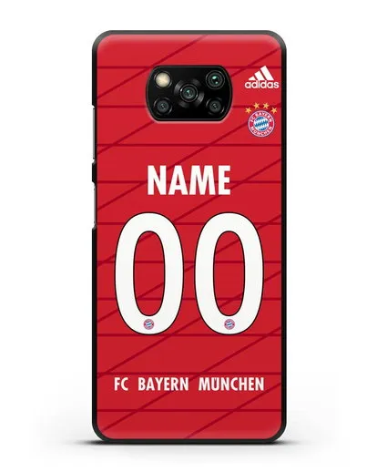 Именной чехол Бавария Мюнхен с фамилией и номером (сезон 2019-2020) красная форма силиконовый для Xiaomi Poco X3 Pro