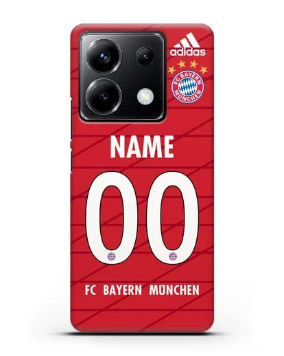 Именной чехол Бавария Мюнхен с фамилией и номером (сезон 2019-2020) красная форма силиконовый для Xiaomi Poco X6