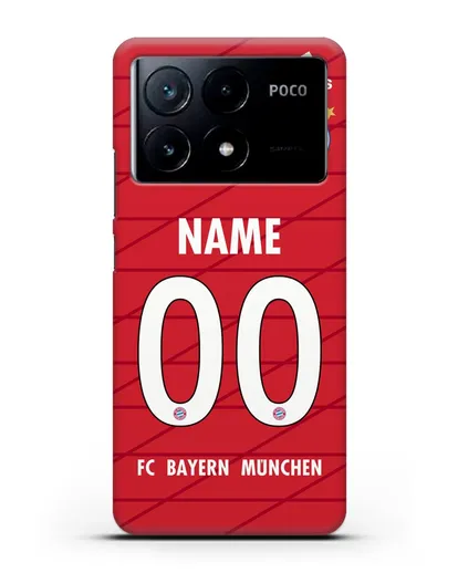 Именной чехол Бавария Мюнхен с фамилией и номером (сезон 2019-2020) красная форма силиконовый для Xiaomi Poco X6 Pro