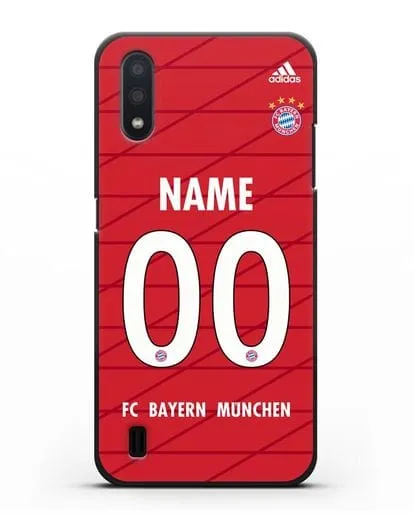 Именной чехол Бавария Мюнхен с фамилией и номером (сезон 2019-2020) красная форма силиконовый для Samsung Galaxy A01 [SM-A015F]