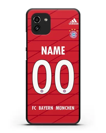 Именной чехол Бавария Мюнхен с фамилией и номером (сезон 2019-2020) красная форма силиконовый для Samsung Galaxy A03 [SM-A035]
