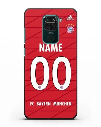 Именной чехол Бавария Мюнхен с фамилией и номером (сезон 2019-2020) красная форма силиконовый для Xiaomi Redmi Note 9