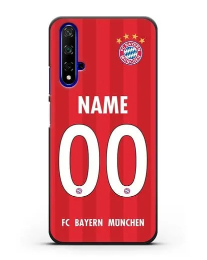 Именной чехол ФК Бавария Мюнхен с фамилией и номером (сезон 2020-2021) домашняя форма силиконовый для Honor 20