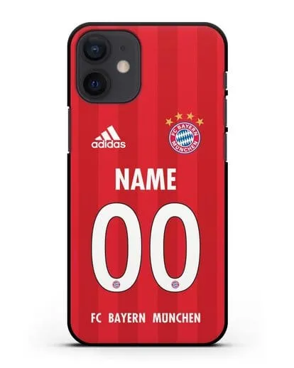 Именной чехол ФК Бавария Мюнхен с фамилией и номером (сезон 2020-2021) домашняя форма силиконовый для iPhone 12 mini