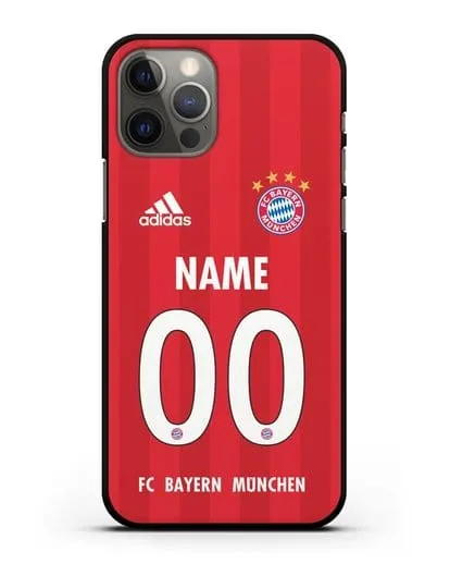 Именной чехол ФК Бавария Мюнхен с фамилией и номером (сезон 2020-2021) домашняя форма силиконовый для iPhone 12 Pro