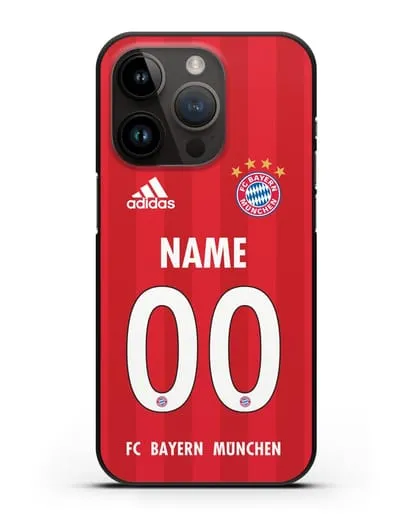 Именной чехол ФК Бавария Мюнхен с фамилией и номером (сезон 2020-2021) домашняя форма силиконовый для iPhone 14 Pro