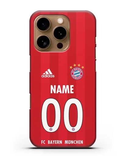 Именной чехол ФК Бавария Мюнхен с фамилией и номером (сезон 2020-2021) домашняя форма силиконовый для iPhone 16 Pro