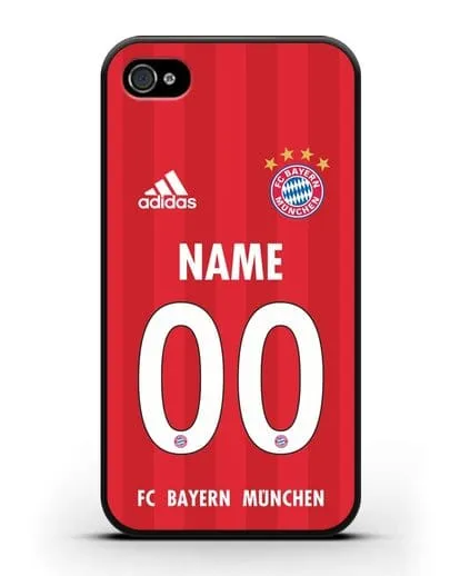 Именной чехол ФК Бавария Мюнхен с фамилией и номером (сезон 2020-2021) домашняя форма силиконовый для iPhone 4/4s