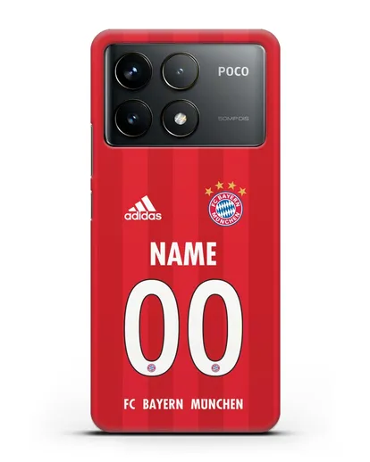 Именной чехол ФК Бавария Мюнхен с фамилией и номером (сезон 2020-2021) домашняя форма силиконовый для Xiaomi Poco F6 Pro