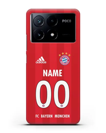 Именной чехол ФК Бавария Мюнхен с фамилией и номером (сезон 2020-2021) домашняя форма силиконовый для Xiaomi Poco X6 Pro