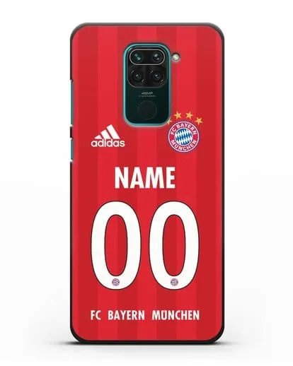 Именной чехол ФК Бавария Мюнхен с фамилией и номером (сезон 2020-2021) домашняя форма силиконовый для Xiaomi Redmi Note 9