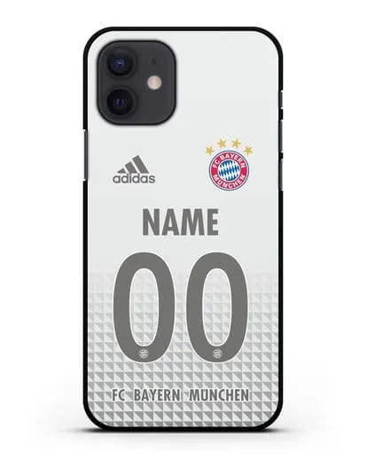 Именной чехол ФК Бавария Мюнхен с фамилией и номером (сезон 2020-2021) гостевая форма силиконовый для iPhone 12