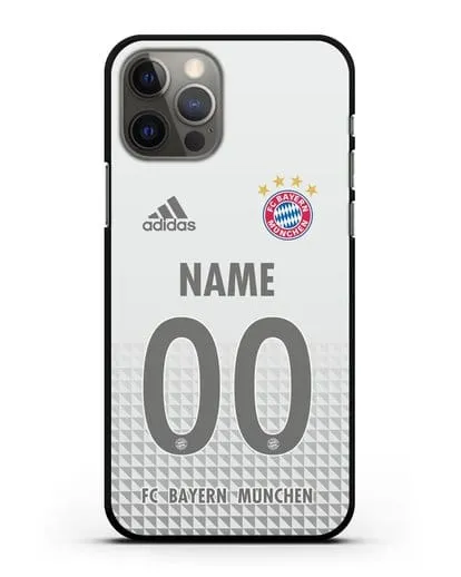 Именной чехол ФК Бавария Мюнхен с фамилией и номером (сезон 2020-2021) гостевая форма силиконовый для iPhone 12 Pro