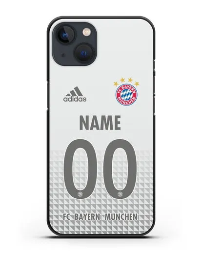 Именной чехол ФК Бавария Мюнхен с фамилией и номером (сезон 2020-2021) гостевая форма силиконовый для iPhone 13 Mini