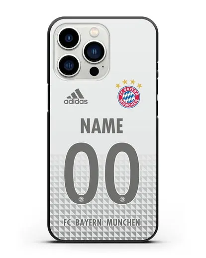 Именной чехол ФК Бавария Мюнхен с фамилией и номером (сезон 2020-2021) гостевая форма силиконовый для iPhone 13 Pro