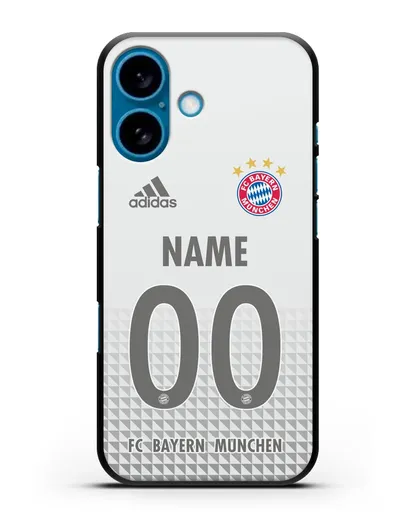 Именной чехол ФК Бавария Мюнхен с фамилией и номером (сезон 2020-2021) гостевая форма силиконовый для iPhone 16