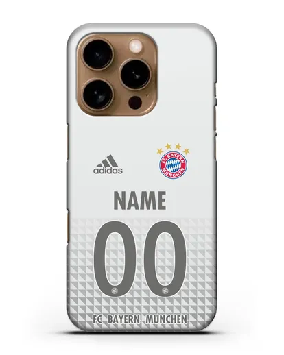 Именной чехол ФК Бавария Мюнхен с фамилией и номером (сезон 2020-2021) гостевая форма силиконовый для iPhone 16 Pro