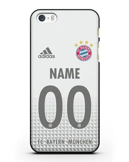 Именной чехол ФК Бавария Мюнхен с фамилией и номером (сезон 2020-2021) гостевая форма силиконовый для iPhone 5/5s/SE