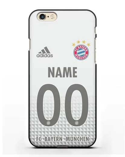 Именной чехол ФК Бавария Мюнхен с фамилией и номером (сезон 2020-2021) гостевая форма силиконовый для iPhone 6