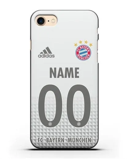 Именной чехол ФК Бавария Мюнхен с фамилией и номером (сезон 2020-2021) гостевая форма силиконовый для iPhone 8