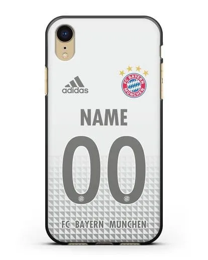 Именной чехол ФК Бавария Мюнхен с фамилией и номером (сезон 2020-2021) гостевая форма силиконовый для iPhone XR
