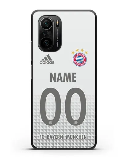 Именной чехол ФК Бавария Мюнхен с фамилией и номером (сезон 2020-2021) гостевая форма силиконовый для Xiaomi Poco F3