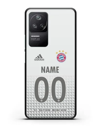 Именной чехол ФК Бавария Мюнхен с фамилией и номером (сезон 2020-2021) гостевая форма силиконовый для Xiaomi Poco F4
