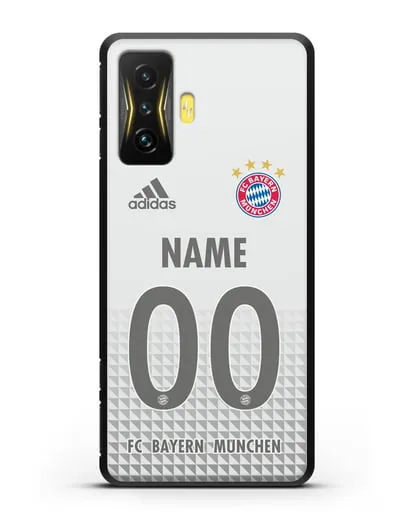 Именной чехол ФК Бавария Мюнхен с фамилией и номером (сезон 2020-2021) гостевая форма силиконовый для Xiaomi Poco F4 GT