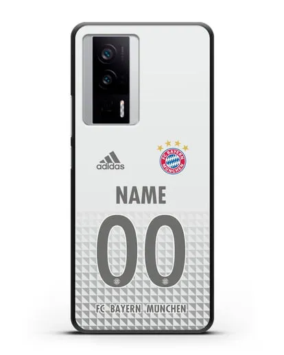 Именной чехол ФК Бавария Мюнхен с фамилией и номером (сезон 2020-2021) гостевая форма силиконовый для Xiaomi Poco F5 Pro