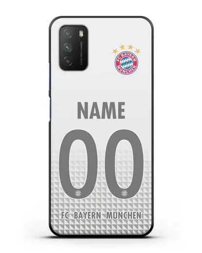 Именной чехол ФК Бавария Мюнхен с фамилией и номером (сезон 2020-2021) гостевая форма силиконовый для Xiaomi Poco M3