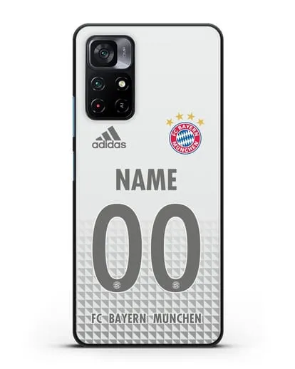 Именной чехол ФК Бавария Мюнхен с фамилией и номером (сезон 2020-2021) гостевая форма силиконовый для Xiaomi Poco M4 Pro 5G