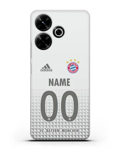 Именной чехол ФК Бавария Мюнхен с фамилией и номером (сезон 2020-2021) гостевая форма силиконовый для Xiaomi Poco M6