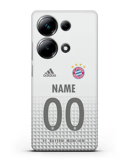 Именной чехол ФК Бавария Мюнхен с фамилией и номером (сезон 2020-2021) гостевая форма силиконовый для Xiaomi Poco M6 Pro