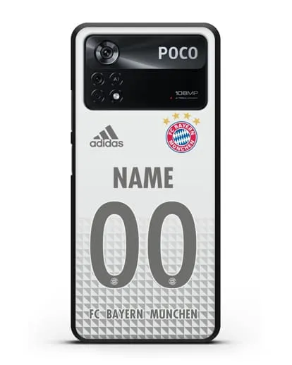 Именной чехол ФК Бавария Мюнхен с фамилией и номером (сезон 2020-2021) гостевая форма силиконовый для Xiaomi Poco X4 Pro
