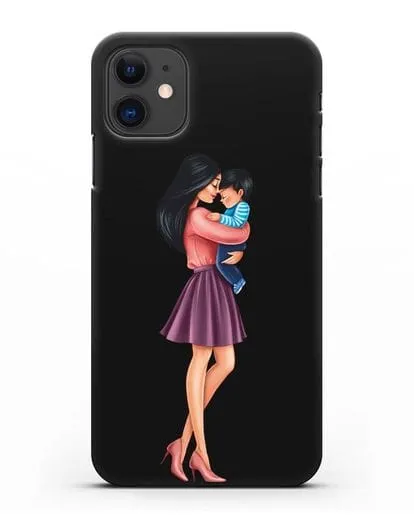 Чехол с иллюстрацией Мама брюнетка с сыном силиконовый для iPhone 11