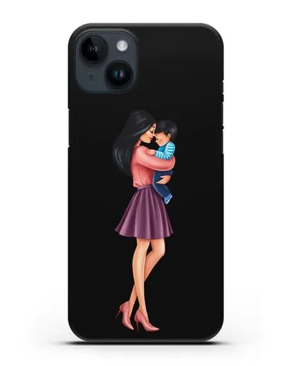 Чехол с иллюстрацией Мама брюнетка с сыном силиконовый для iPhone 14 Plus