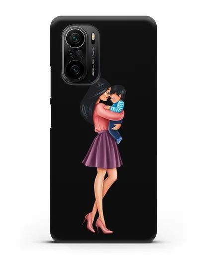 Чехол с иллюстрацией Мама брюнетка с сыном силиконовый для Xiaomi Poco F3
