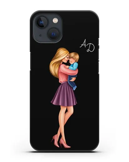 Чехол с иллюстрацией Мама блондинка с сыном и инициалами силиконовый для iPhone 13 Mini