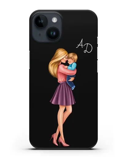 Чехол с иллюстрацией Мама блондинка с сыном и инициалами силиконовый для iPhone 14