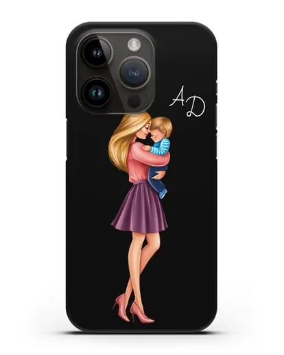 Чехол с иллюстрацией Мама блондинка с сыном и инициалами силиконовый для iPhone 14 Pro