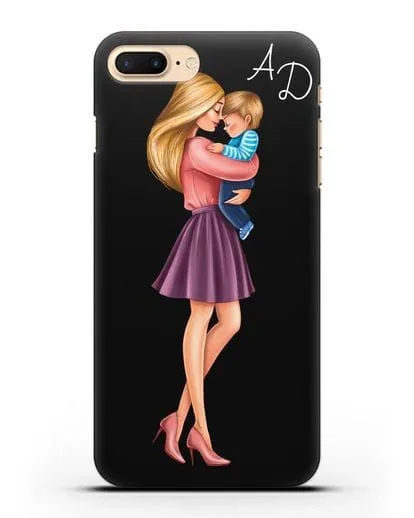 Чехол с иллюстрацией Мама блондинка с сыном и инициалами силиконовый для iPhone 8 Plus