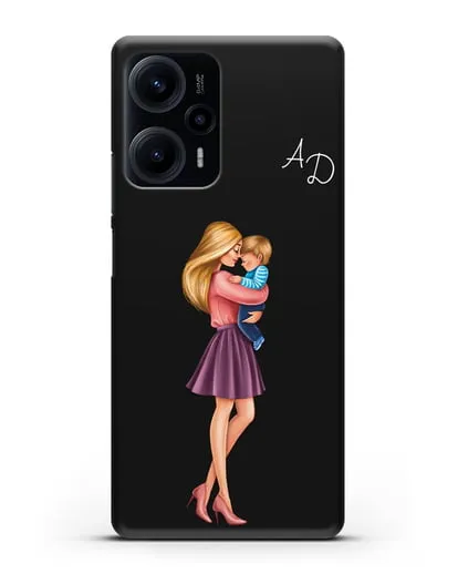 Чехол с иллюстрацией Мама блондинка с сыном и инициалами силиконовый для Xiaomi Poco F5