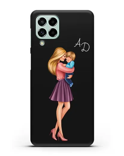 Чехол с иллюстрацией Мама блондинка с сыном и инициалами силиконовый для Samsung Galaxy M53 [SM-M536]