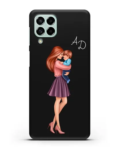 Чехол с иллюстрацией Мама рыжая с сыном и инициалами силиконовый для Samsung Galaxy M53 [SM-M536]